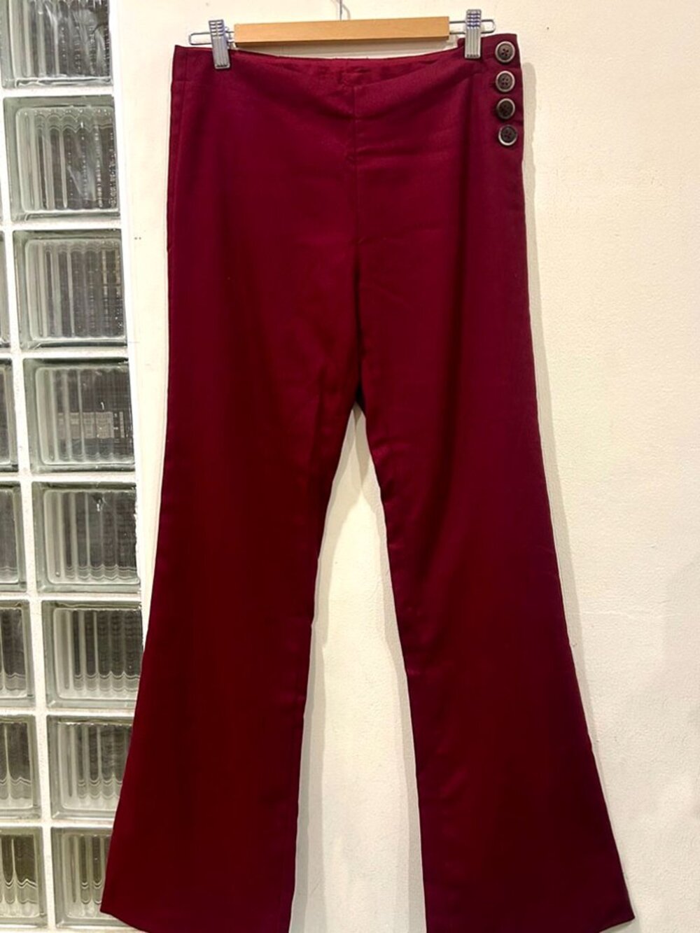 Chic burgundy wine sailor style side button dress pants